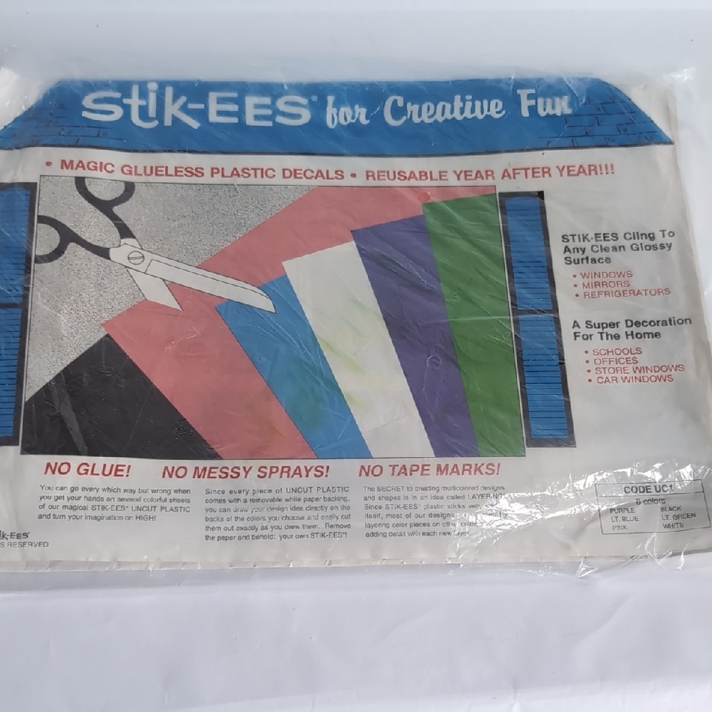 Vtg Stik-EES Vinyl  Window Decals Clings1992 NIP Six Colors Make Your Own!
